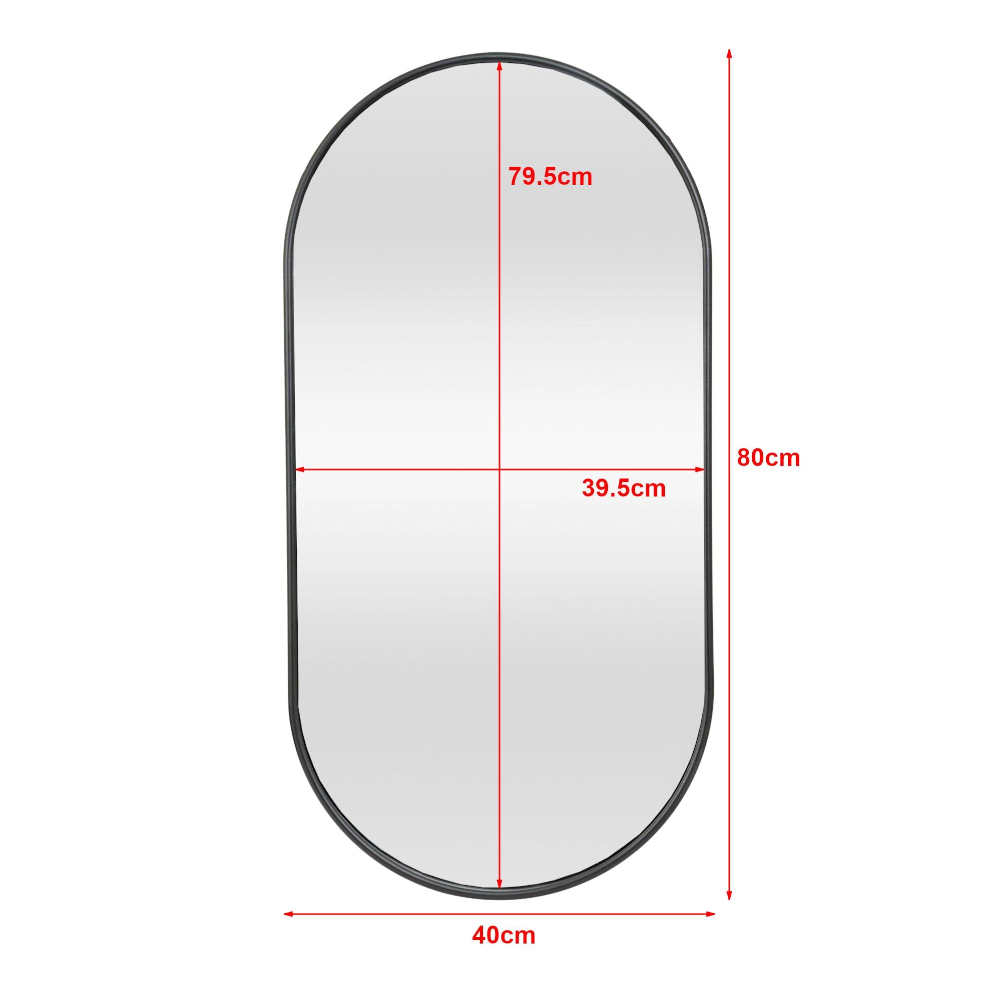 Helloshop26 - Miroir mural ovale 40 x 80 cm noir mat - Image 3