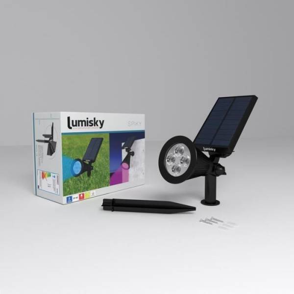 Lumisky - Pack de 2 Spots solaires extérieur étanches - LUMISKY - 4 LEDs colorées RGB - 200 Lumens - Tete pivotante a 90°C - Image 4