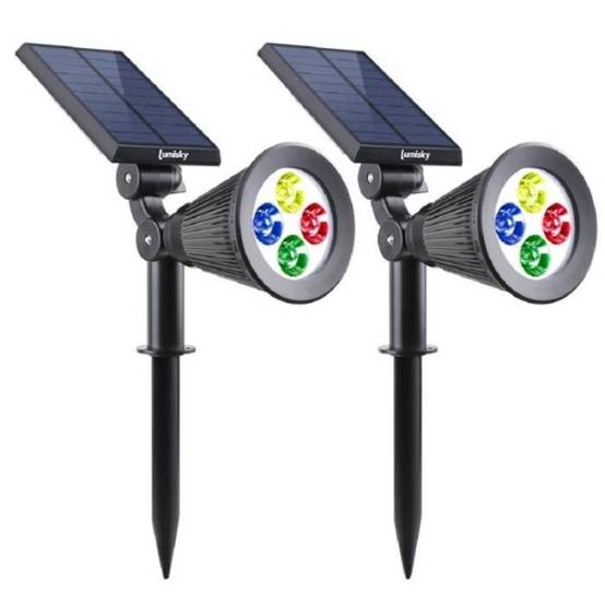 Lumisky - Pack de 2 Spots solaires extérieur étanches - LUMISKY - 4 LEDs colorées RGB - 200 Lumens - Tete pivotante a 90°C - Image 1