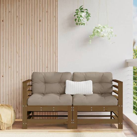 Ensemble de 2 Canapés d'angle en pin solide au style rustique pour un coin détente chaleureux sur la terrasse Marron Miel – ComfortXL Outdoor Living - Image 1