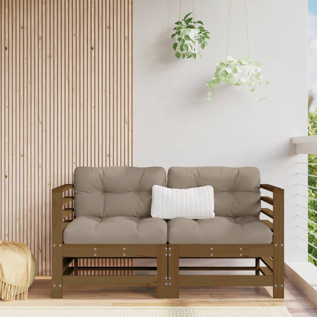 Ensemble de 2 Canapés d'angle en pin solide au style rustique pour un coin détente chaleureux sur la terrasse Marron Miel – ComfortXL Outdoor Living - Image 1