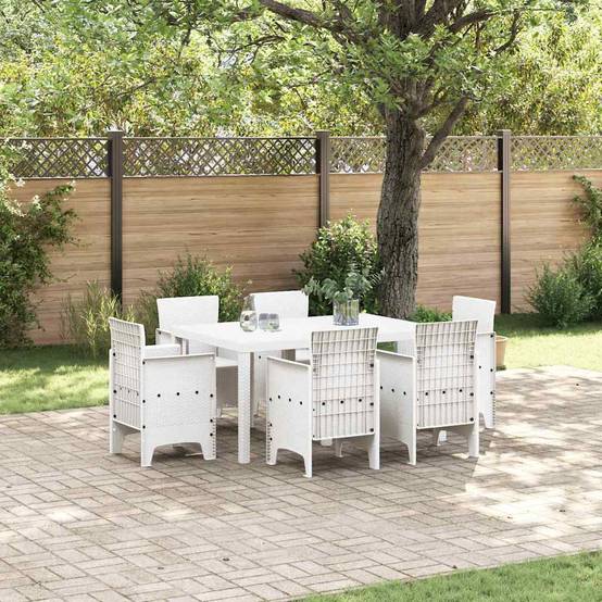 7 pcs Salon De Jardin - Mobilier D'extérieur Blanc Rattan Polt - Image 2