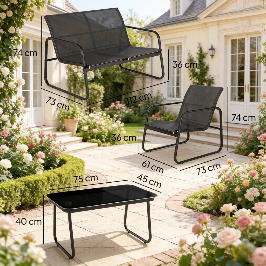 Set jardin 4 pièces acier – imperméable, anti-UV, robuste et chic - Image 2