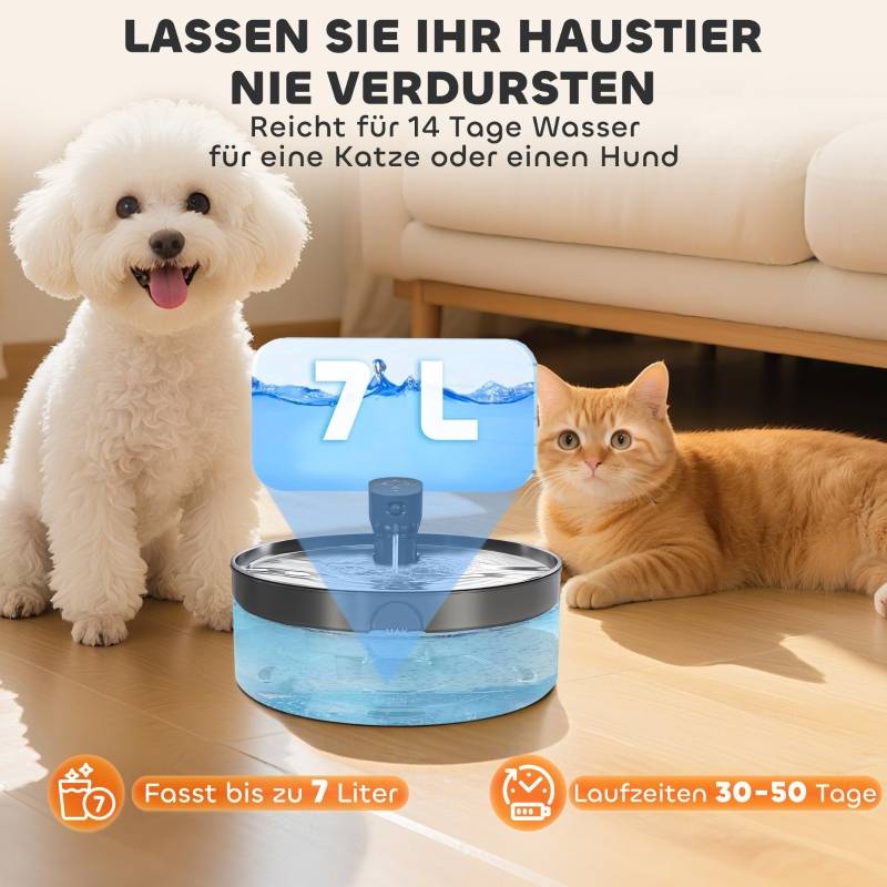 Fontaine eau Chat Inox 7L Sans fil Silencieuse Capteur Noir - ComfortXL Pet Living - Image 4