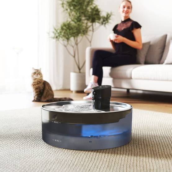 Fontaine eau Chat Inox 7L Sans fil Silencieuse Capteur Noir - ComfortXL Pet Living - Image 1