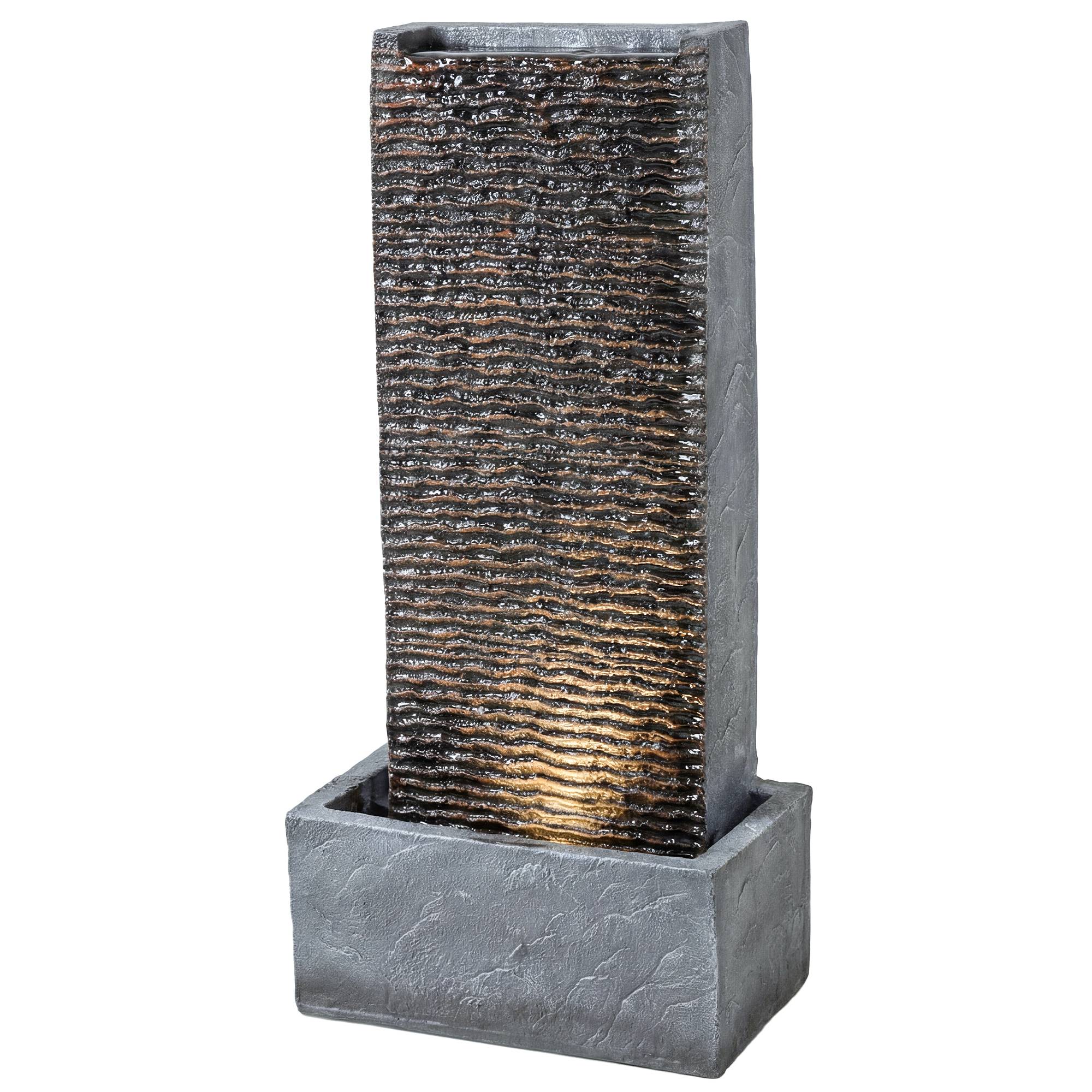 Fontaine de jardin résine gris aspect granit 37.5 x 22 x 80 cm - PANGIVO - Image 2