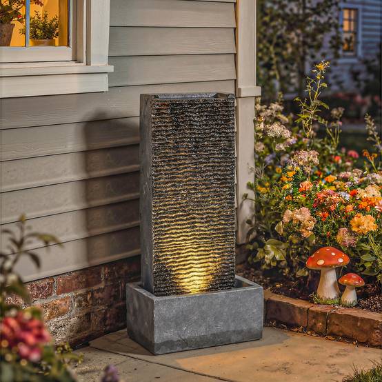 Fontaine de jardin résine gris aspect granit 37.5 x 22 x 80 cm - PANGIVO - Image 4