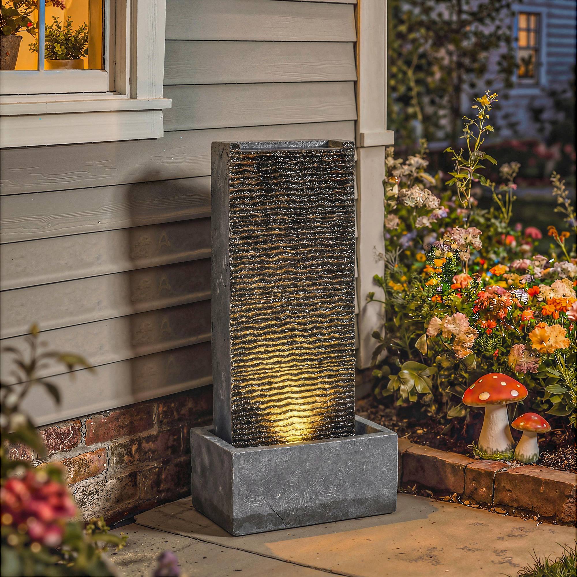 Fontaine de jardin résine gris aspect granit 37.5 x 22 x 80 cm - PANGIVO - Image 4