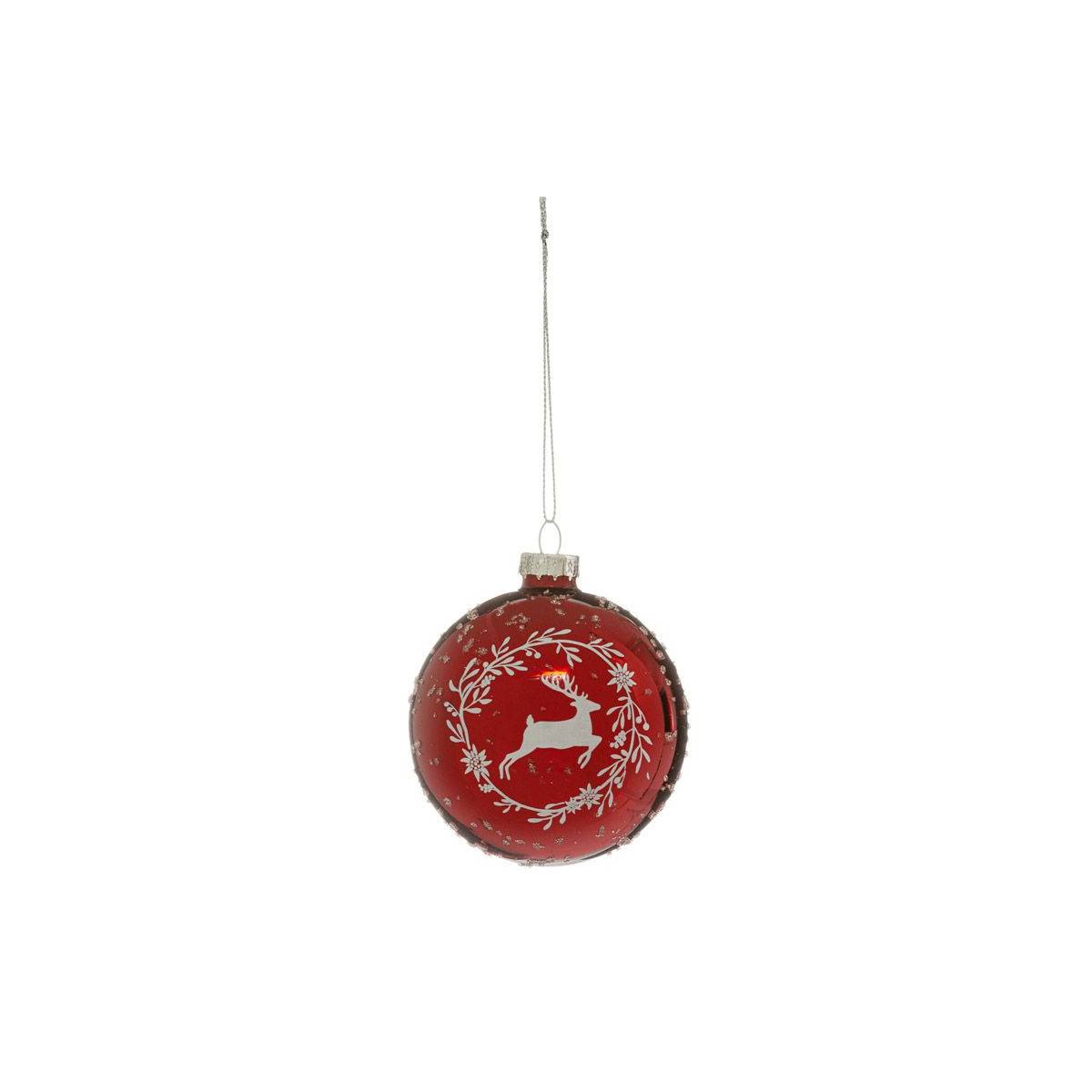 Boule de Noël en Verre "Renne Couronne" 8cm Rouge