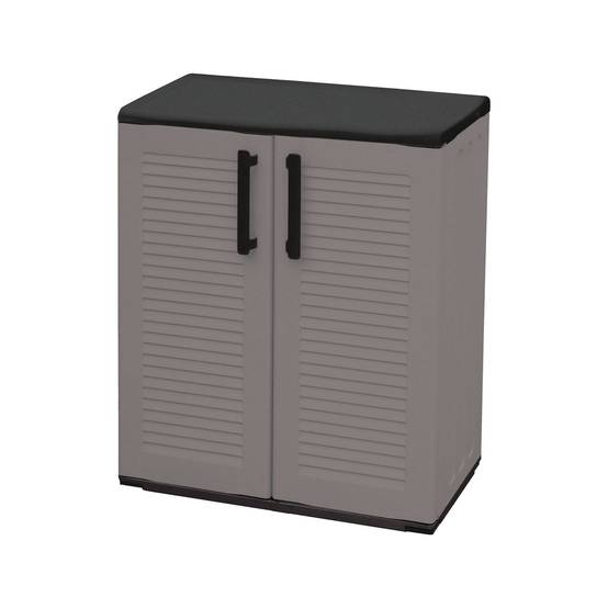Dmora - Armoire d'extérieur Dbavagnol, Armoire de balcon polyvalente, Armoire d'extérieur avec 2 portes, 68x37h84 cm, Finition rayée, Gris et Noir - Dmora - Image 1