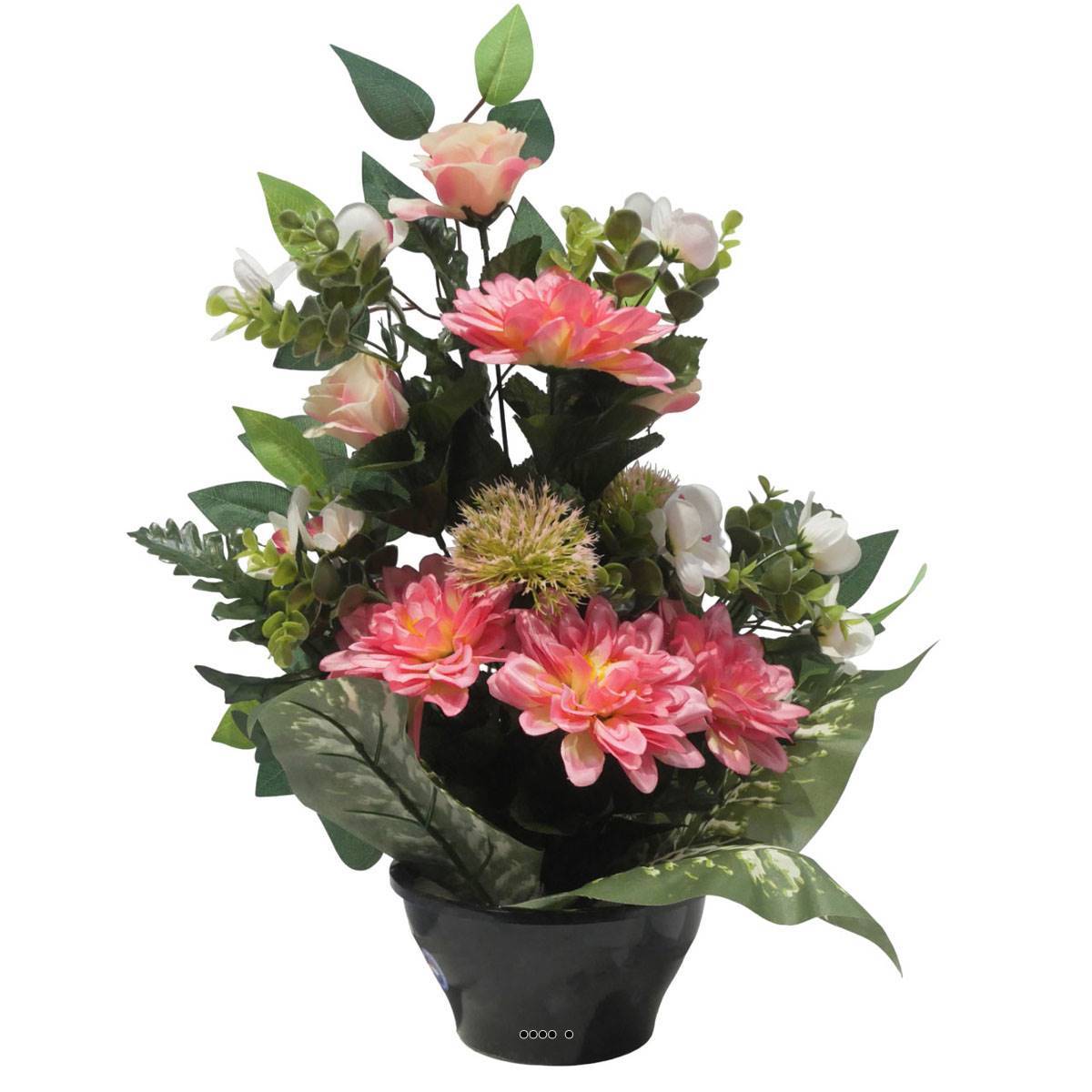 Artificielles - Vasque de Dahlia, Rose, Mini fleurs, Chardon et Ficus Rose artificiels - Toussaint - couleur: Rose - Imagen 2