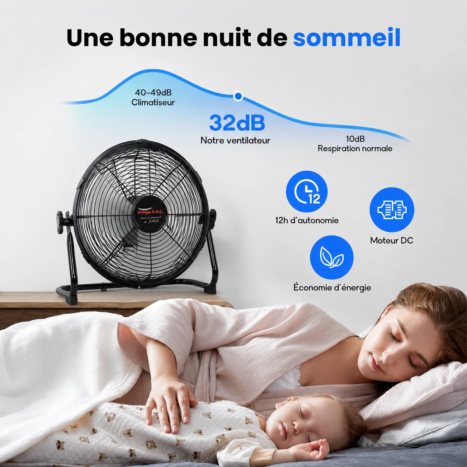 Ventilateur de Table Solaire Silencieux - 3 Vitesses - Recharge USB et Solaire - Autonomie 12h - Compact Portable - Groupe DDC - Image 3