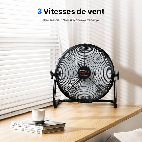Ventilateur de Table Solaire Silencieux - 3 Vitesses - Recharge USB et Solaire - Autonomie 12h - Compact Portable - Groupe DDC - Image 5