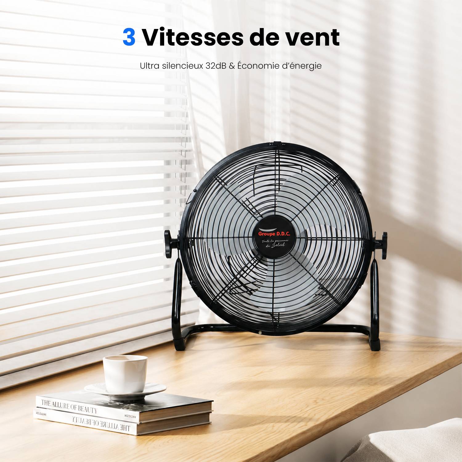 Ventilateur de Table Solaire Silencieux - 3 Vitesses - Recharge USB et Solaire - Autonomie 12h - Compact Portable - Groupe DDC - Image 5