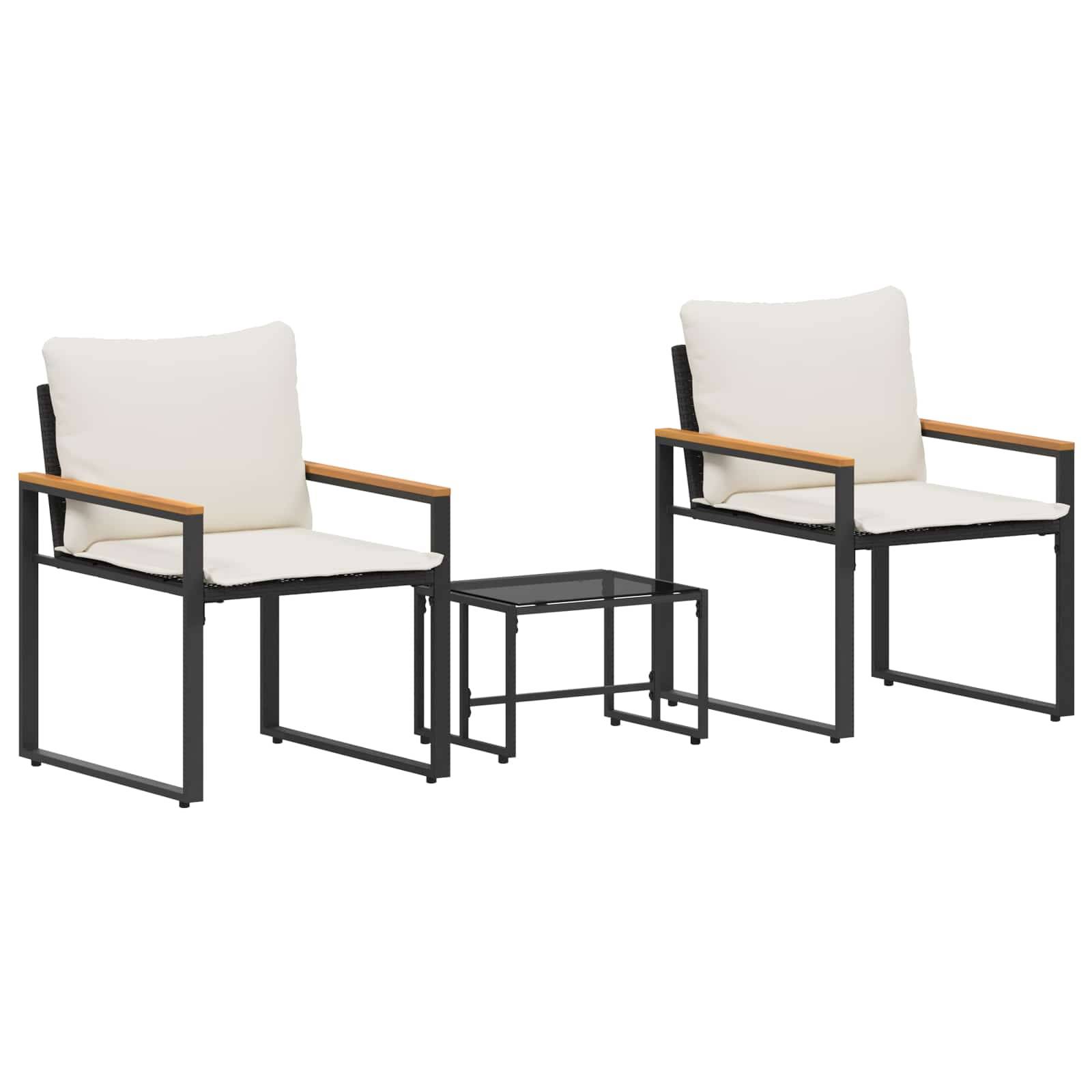 ComfortXL - Petit Salon de Jardin 3 Pcs Rotin & Acier Coussins Mousse Mémoire pour Balcons ou Patios Noir & Crème – ComfortXL Outdoor Living - Image 2