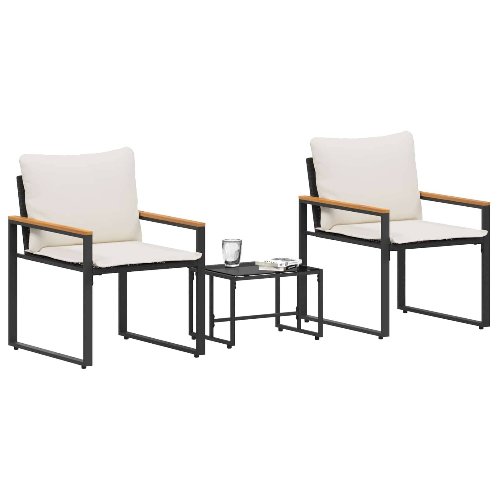 ComfortXL - Petit Salon de Jardin 3 Pcs Rotin & Acier Coussins Mousse Mémoire pour Balcons ou Patios Noir & Crème – ComfortXL Outdoor Living - Image 3