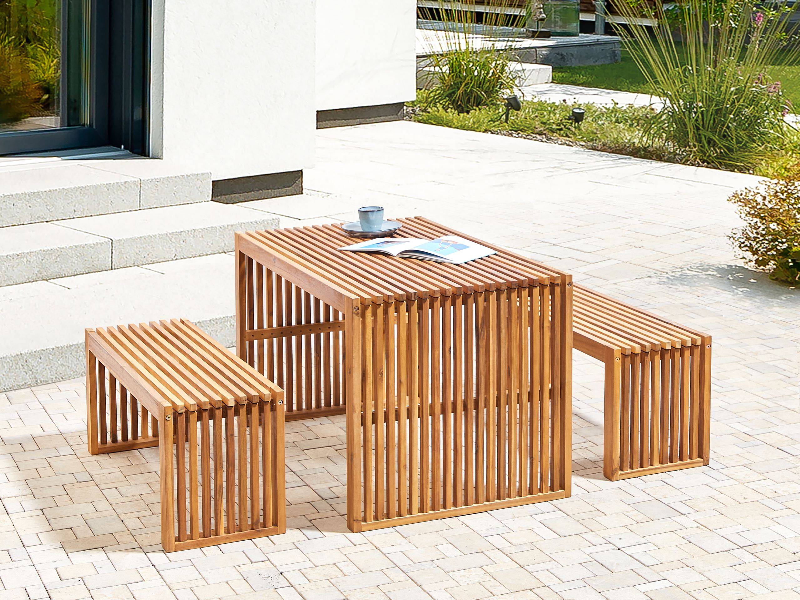 Beliani - Set de salle à manger, 4 Personnes Acacia Marron BELLANO - 120x70x70- Beliani - Imagen 1
