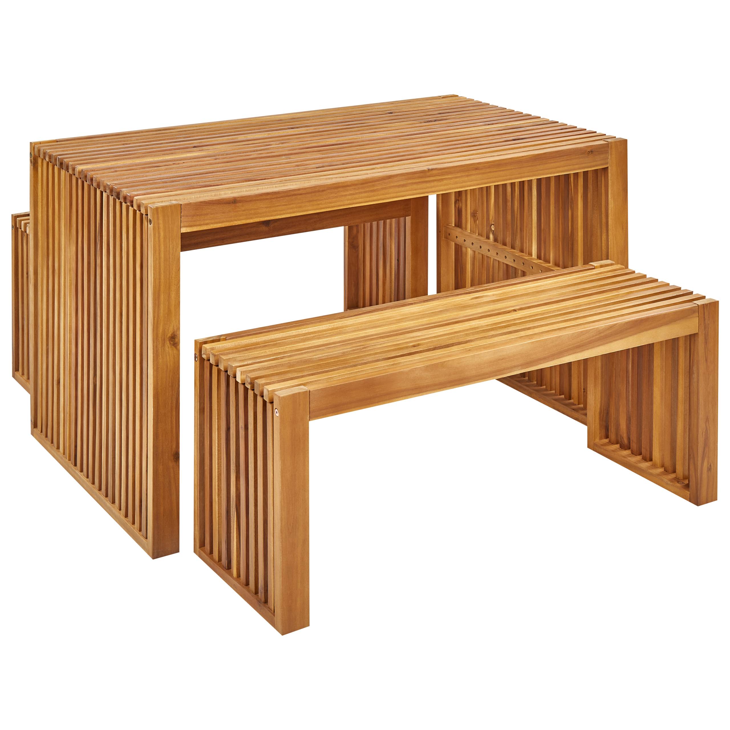 Beliani - Set de salle à manger, 4 Personnes Acacia Marron BELLANO - 120x70x70- Beliani - Imagen 2