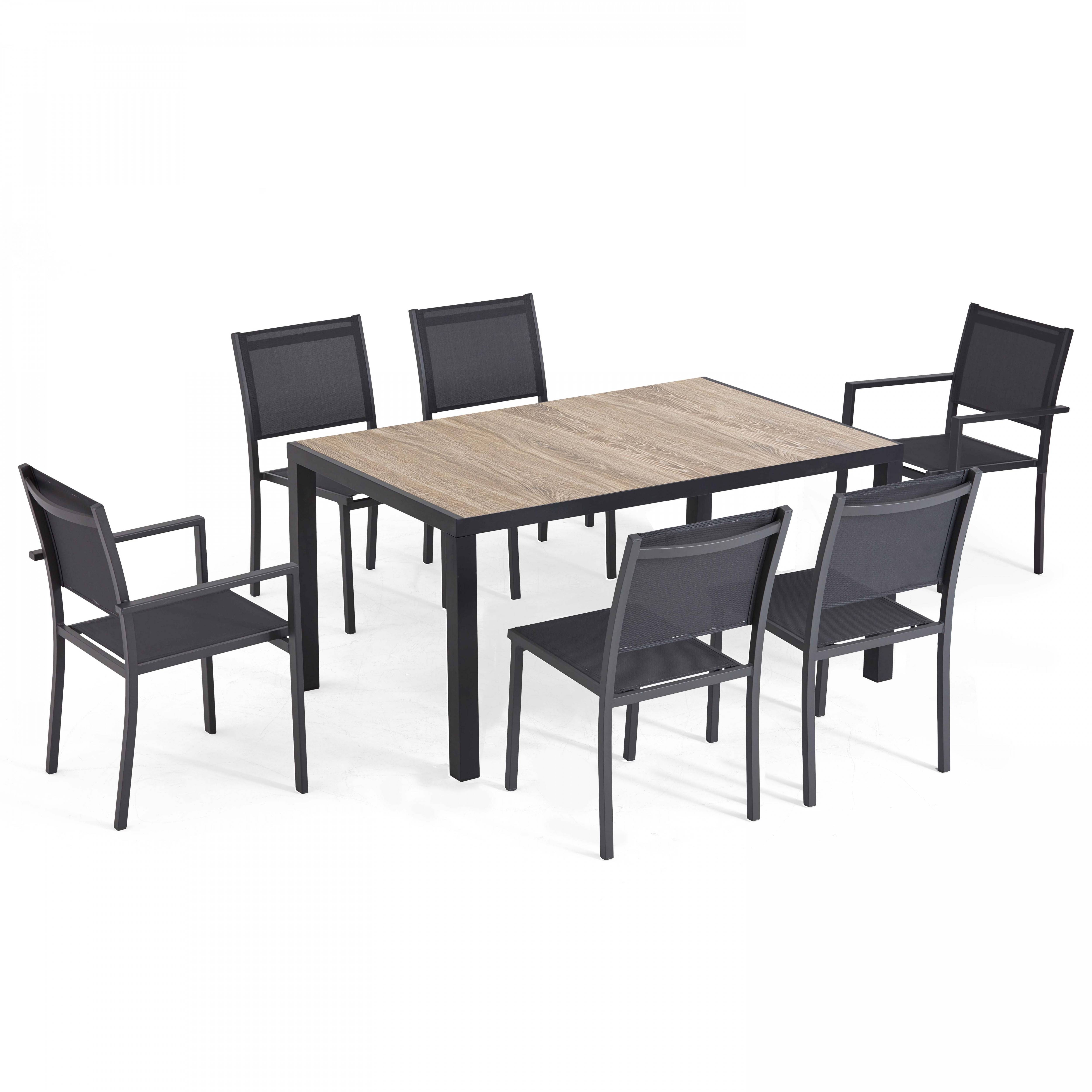 Oviala - Ensemble table de jardin et 6 chaises en aluminium et céramique bois Tivoli - Oviala - Imagen 1