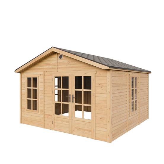 Timbela - Abri de jardin en bois - 13,24 m² - 394x382xH267 cm - sans plancher avec bardeaux bitumineux couleur gris - 17 mm d’épaisseur - Timbela M735A - Image 4