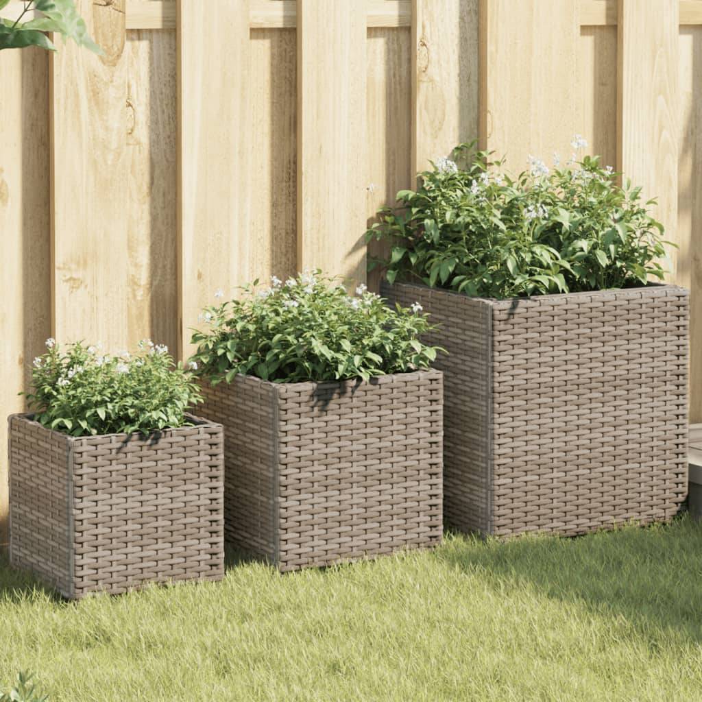 Vidaxl - Jardinières d'extérieur 3 pcs gris résine tressée vidaXL 366397 - Image 1
