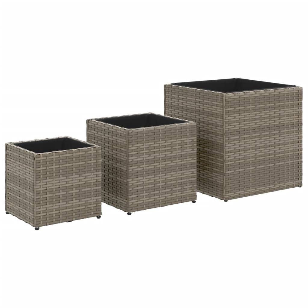 Vidaxl - Jardinières d'extérieur 3 pcs gris résine tressée vidaXL 366397 - Image 2