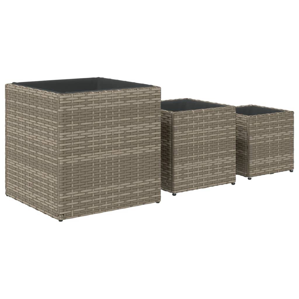 Vidaxl - Jardinières d'extérieur 3 pcs gris résine tressée vidaXL 366397 - Image 8