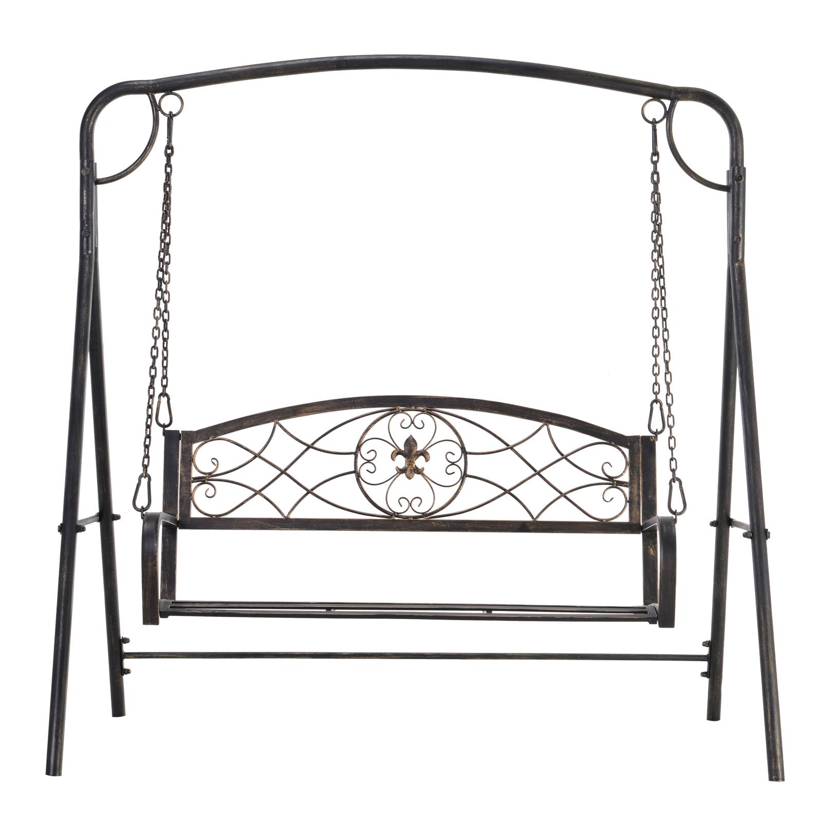 Banc à bascule métal jardin 2 places design vintage laiton 167x123x175cm - ComfortXL Outdoor Living - Image 2