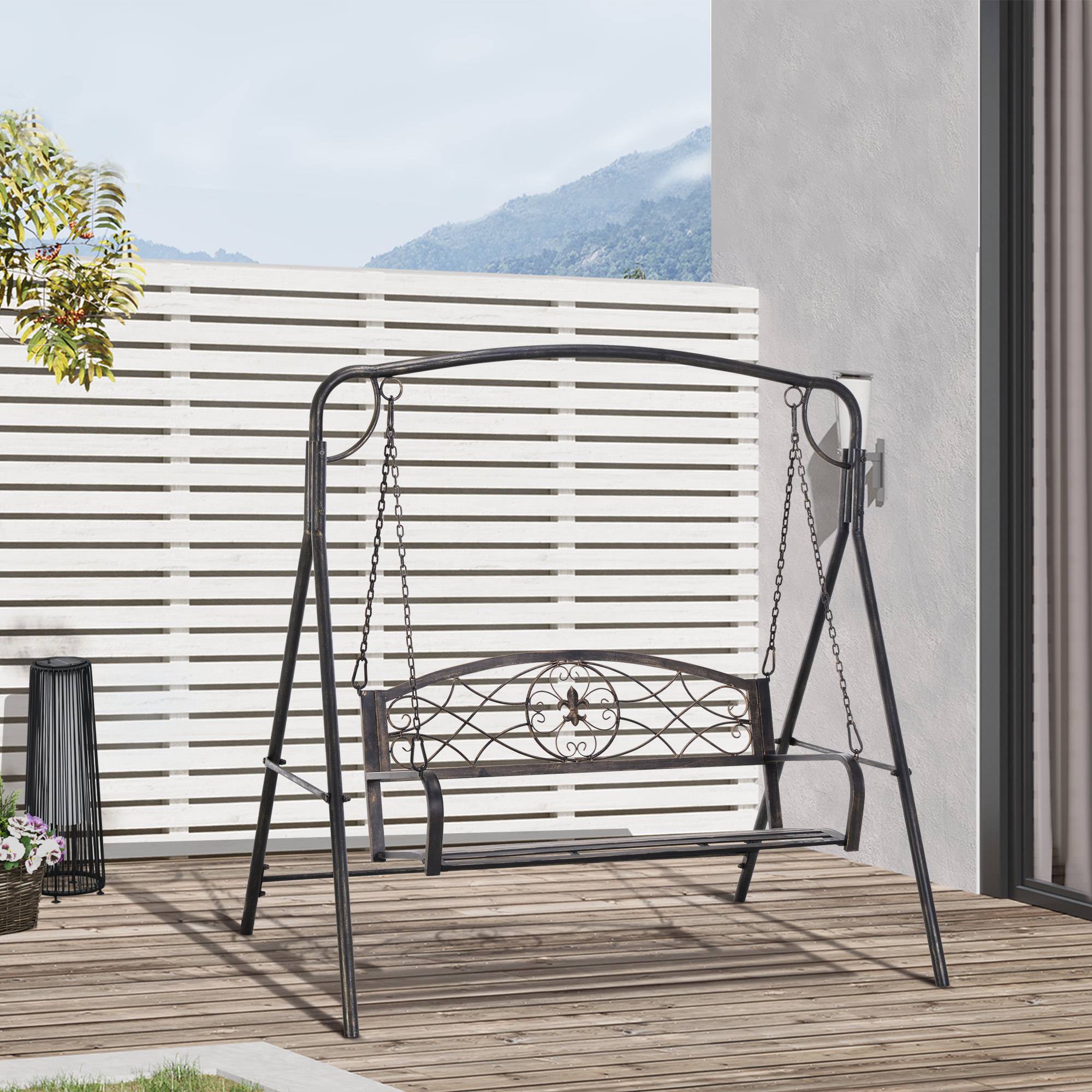 Banc à bascule métal jardin 2 places design vintage laiton 167x123x175cm - ComfortXL Outdoor Living - Image 9