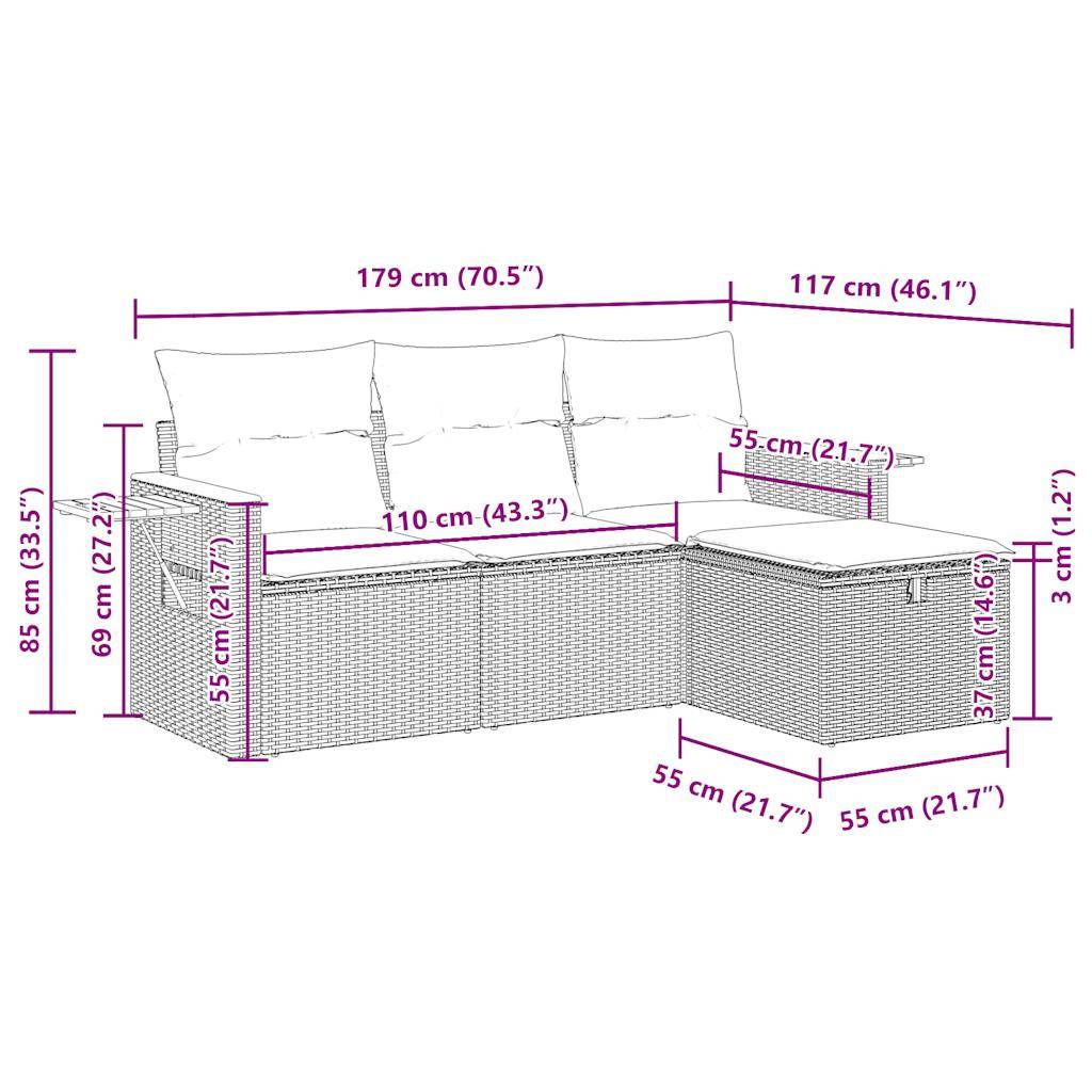 ComfortXL - Petit Salon de Jardin 4 pcs Résine Tressée Rangement Astucieux Coussins Épais Table Appoint Intégrée Noir – ComfortXL Outdoor Living - Image 9