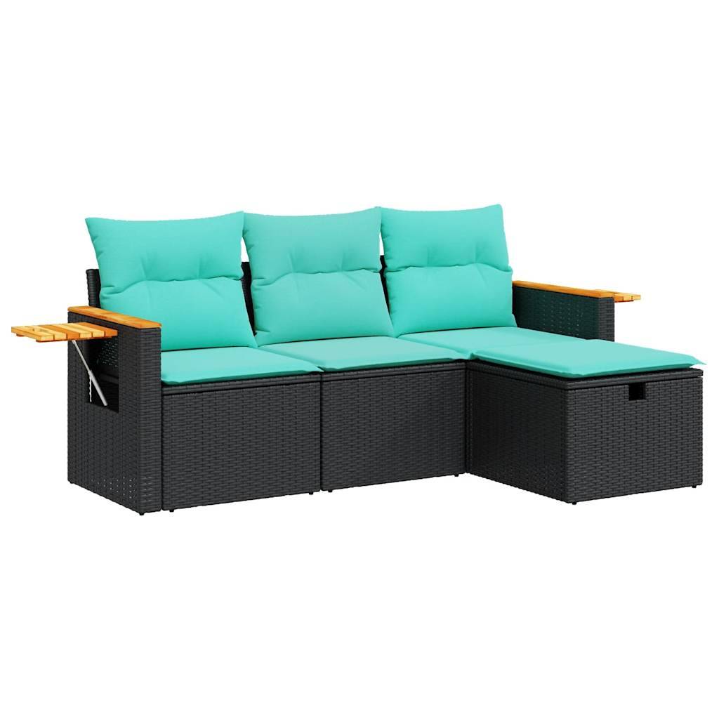 ComfortXL - Petit Salon de Jardin 4 pcs Résine Tressée Rangement Astucieux Coussins Épais Table Appoint Intégrée Noir – ComfortXL Outdoor Living - Image 2