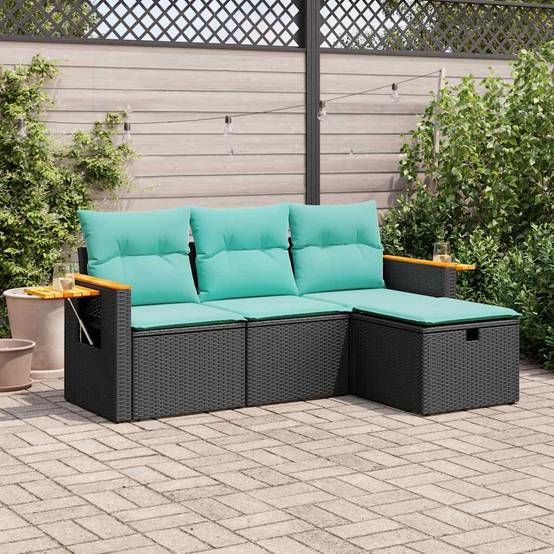 ComfortXL - Petit Salon de Jardin 4 pcs Résine Tressée Rangement Astucieux Coussins Épais Table Appoint Intégrée Noir – ComfortXL Outdoor Living - Image 1