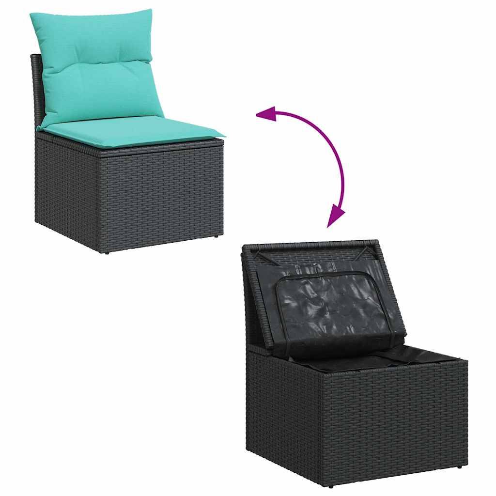 ComfortXL - Petit Salon de Jardin 4 pcs Résine Tressée Rangement Astucieux Coussins Épais Table Appoint Intégrée Noir – ComfortXL Outdoor Living - Image 6