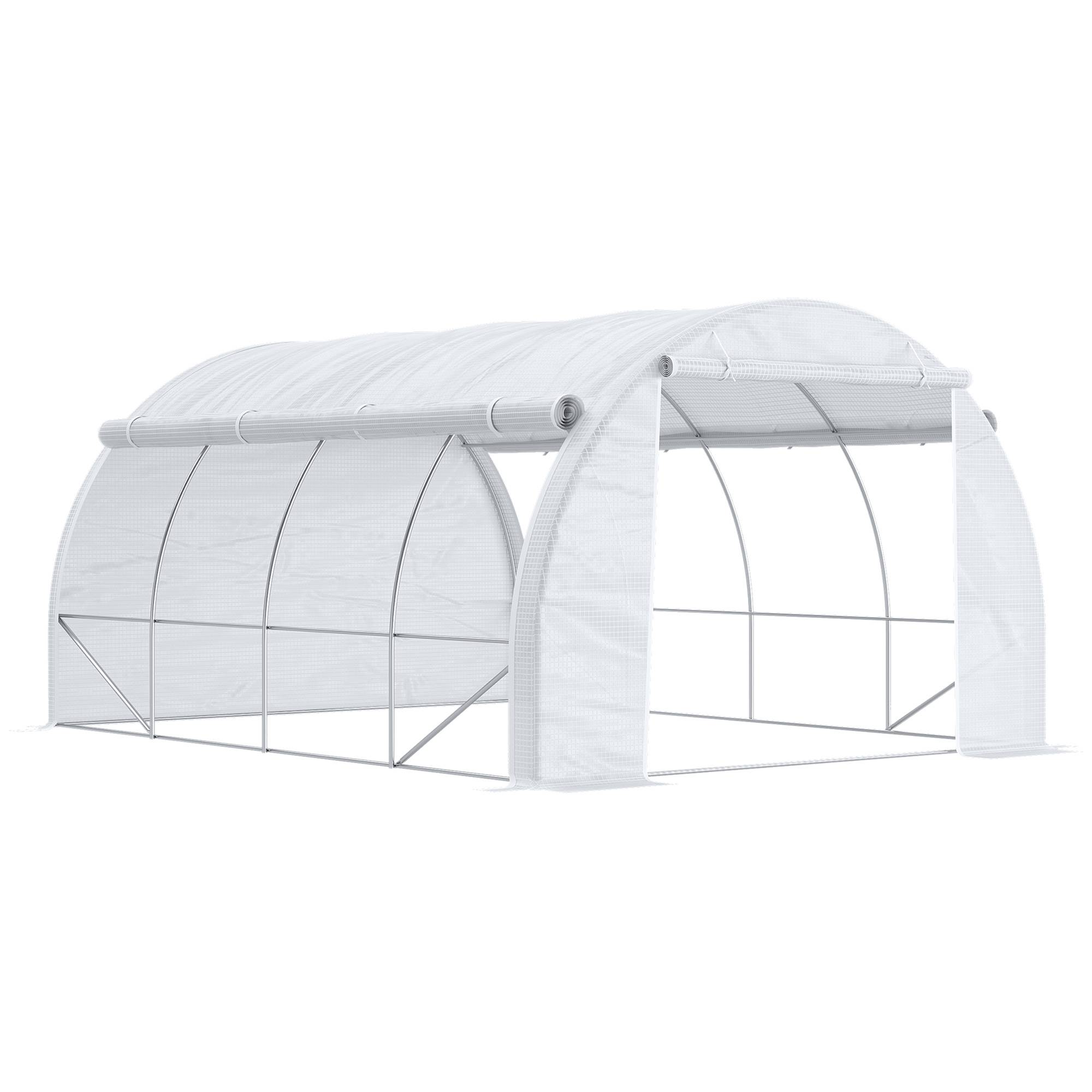 Outsunny - Serre de jardin 12 m² (4x3x2H m) avec porte + parois latérales zippées, 8 fenêtres, acier PE 140g/m² Anti-UV blanc - Outsunny - Image 1