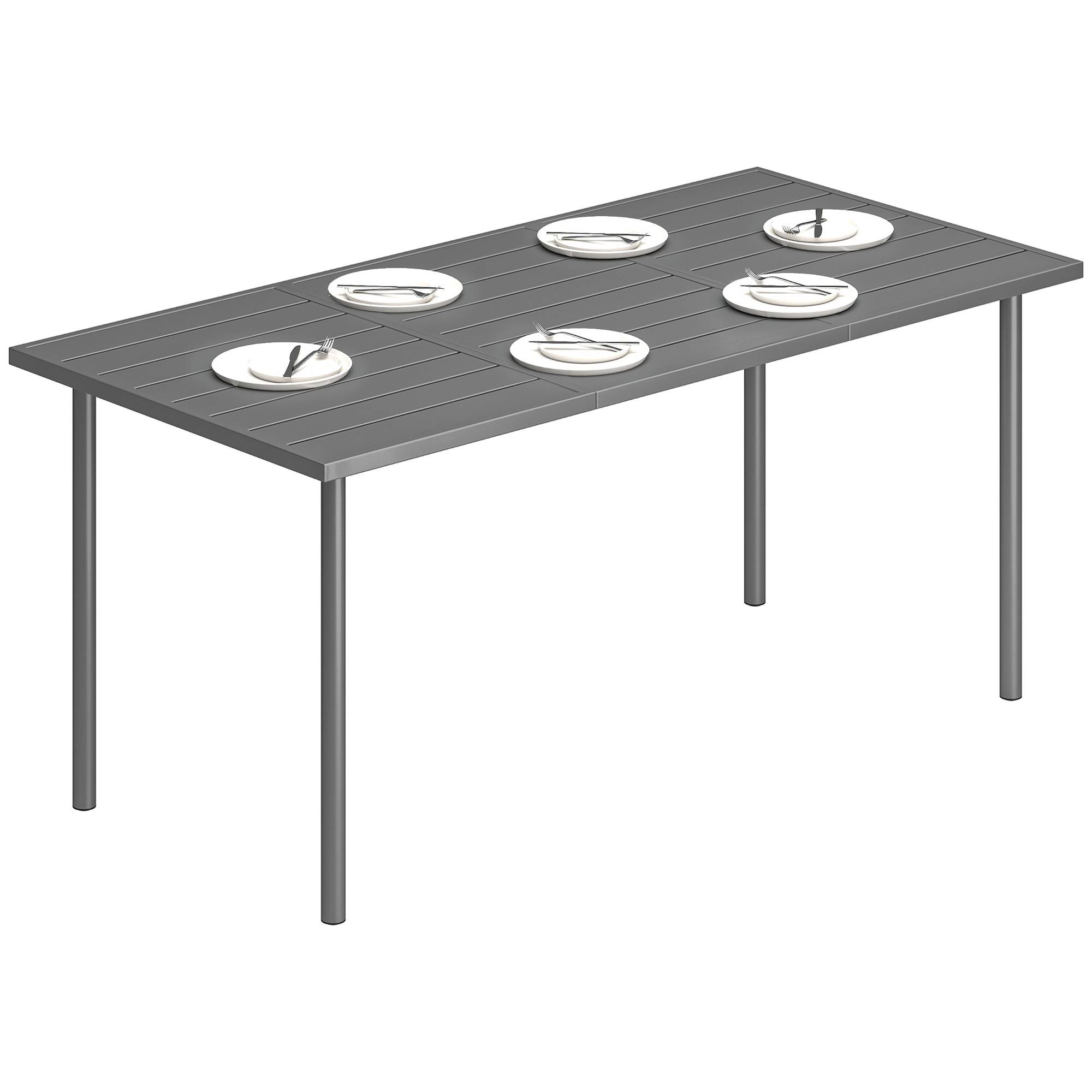 Table de jardin pour 6 personnes, 165 x 80 cm, table à manger extérieure rectangulaire avec plateau à lattes en métal