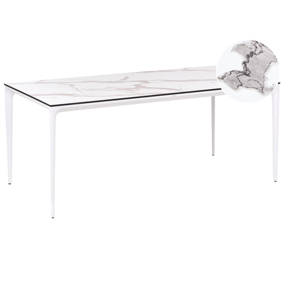 Table de repas Panneau stratifié haute pression HPL Marbre blanc SOVARETO - Beliani - Image 1