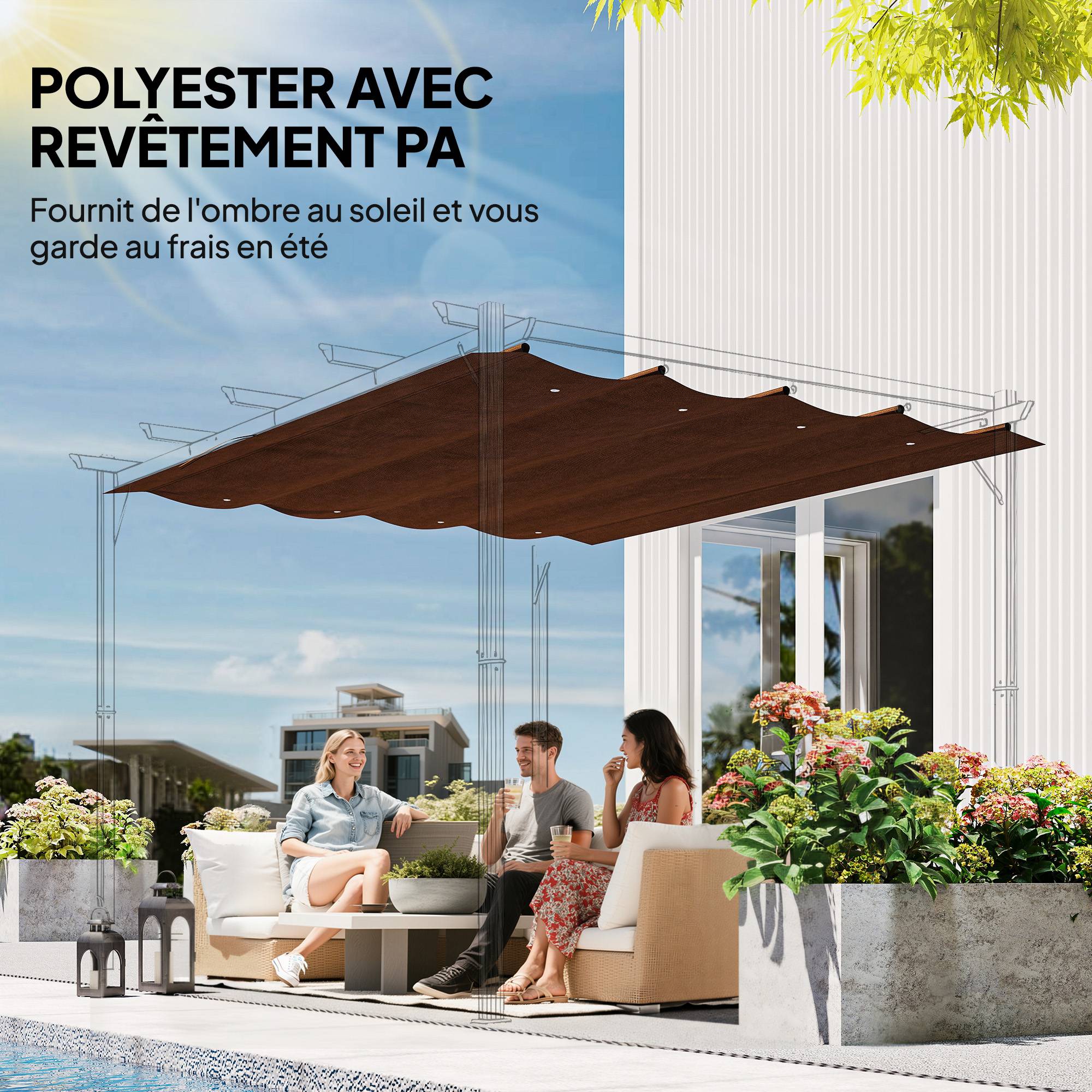 ComfortXL - Toile rechange pergola polyester extérieur protection UV30+ 286x245cm café - ComfortXL Outdoor Living - Image 7