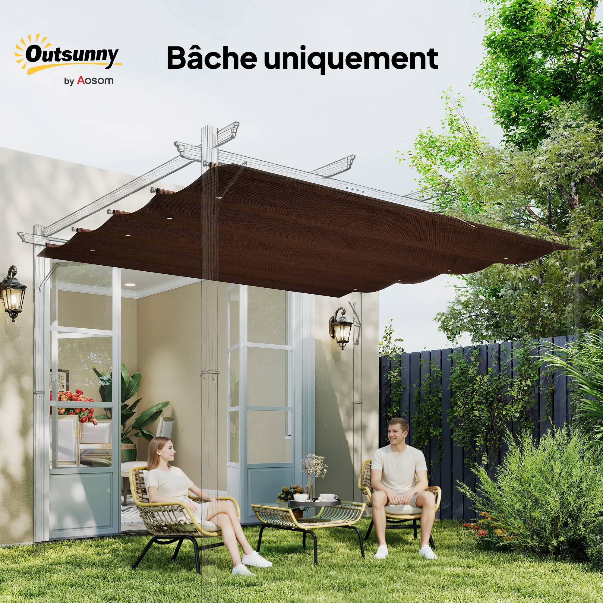 ComfortXL - Toile rechange pergola polyester extérieur protection UV30+ 286x245cm café - ComfortXL Outdoor Living - Image 9
