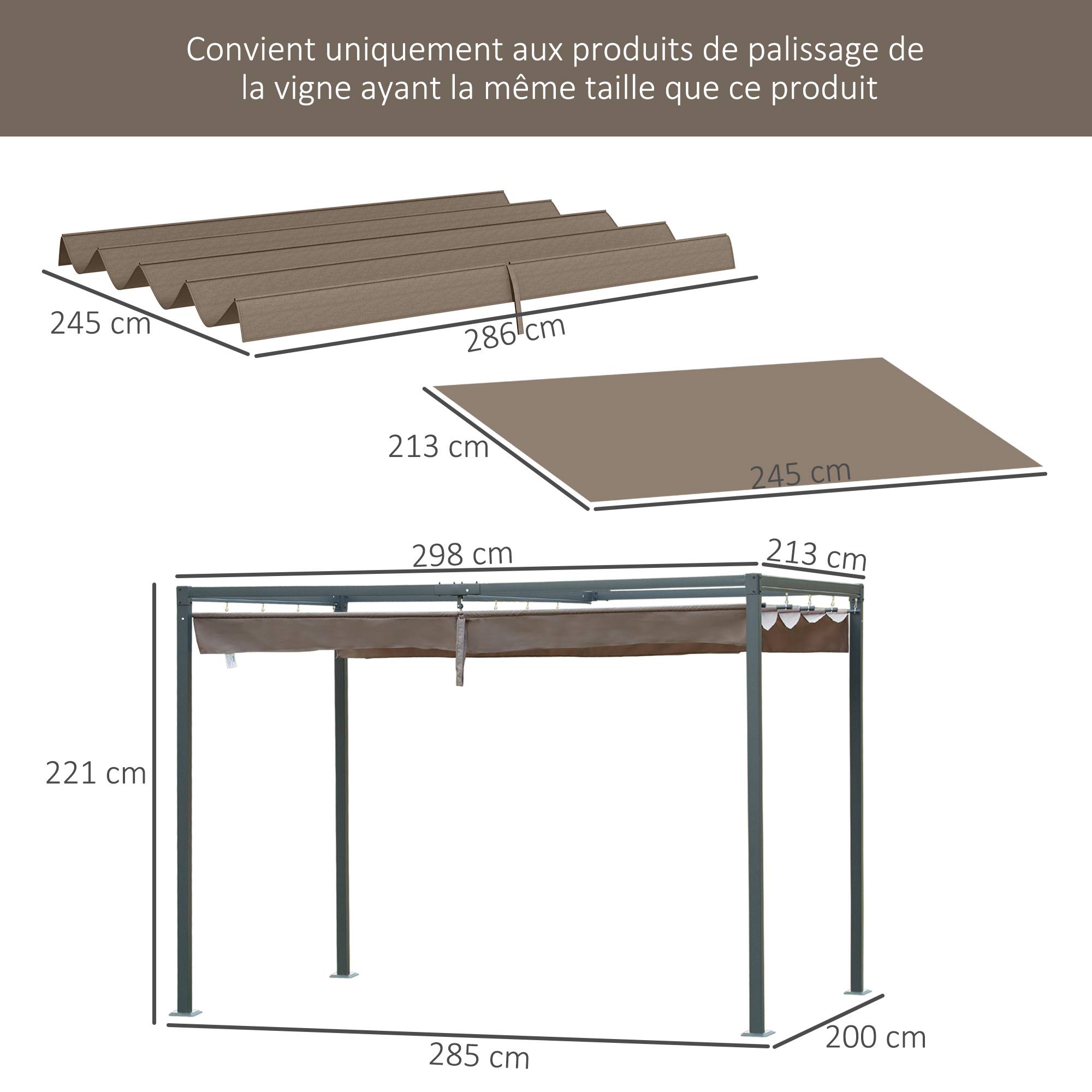 ComfortXL - Toile rechange pergola polyester extérieur protection UV30+ 286x245cm café - ComfortXL Outdoor Living - Image 5