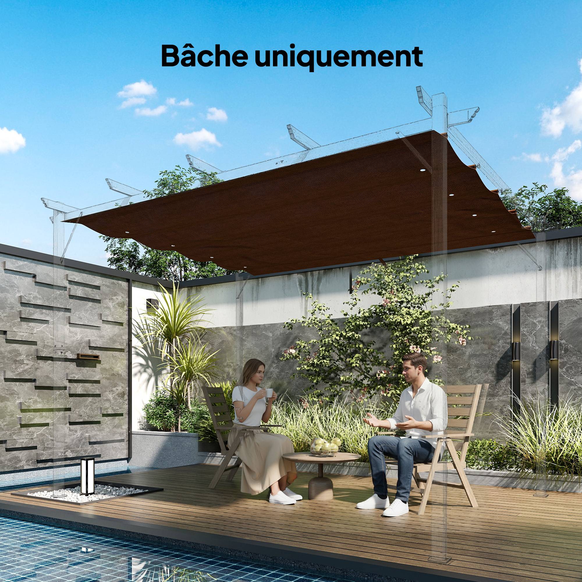 ComfortXL - Toile rechange pergola polyester extérieur protection UV30+ 286x245cm café - ComfortXL Outdoor Living - Image 4