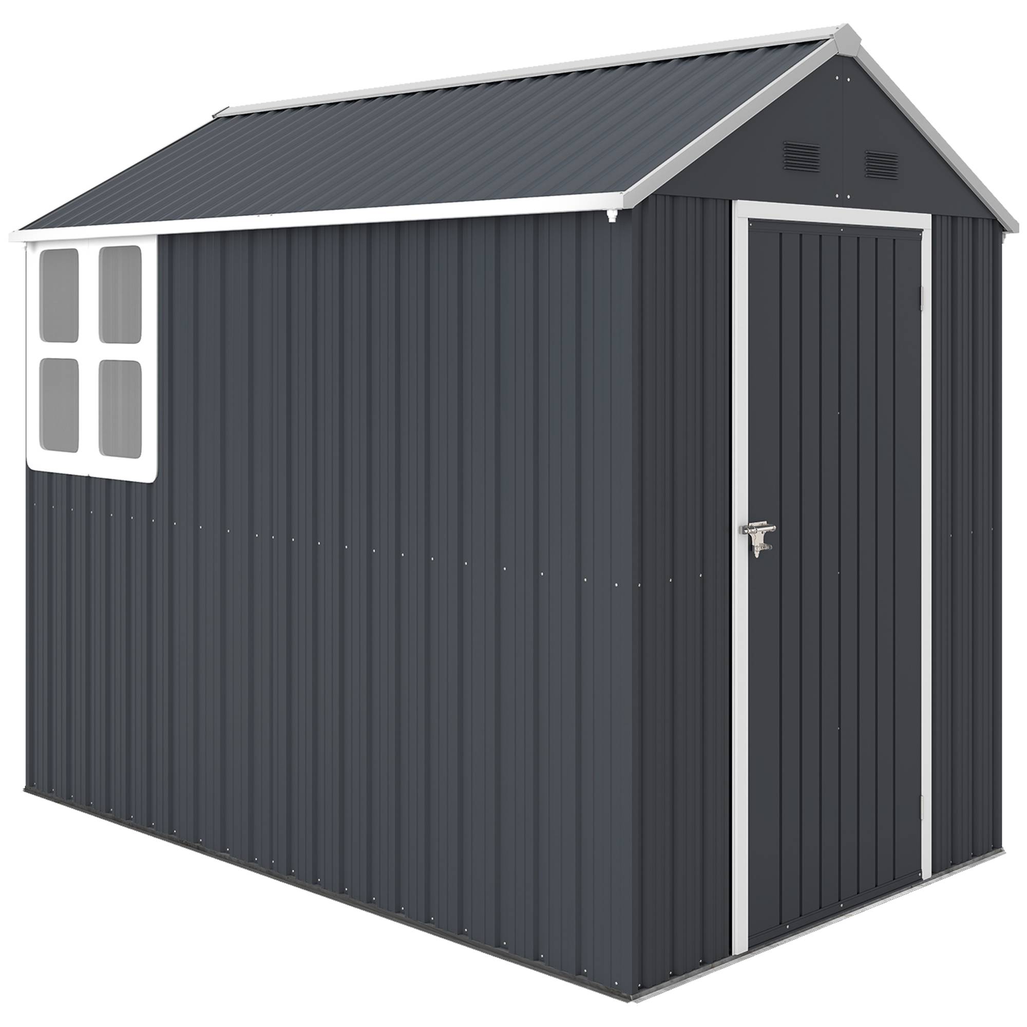 Abri de jardin acier galvanisé polypropylène 259x172x222 cm avec fenêtre, rangement extérieur gris blanc