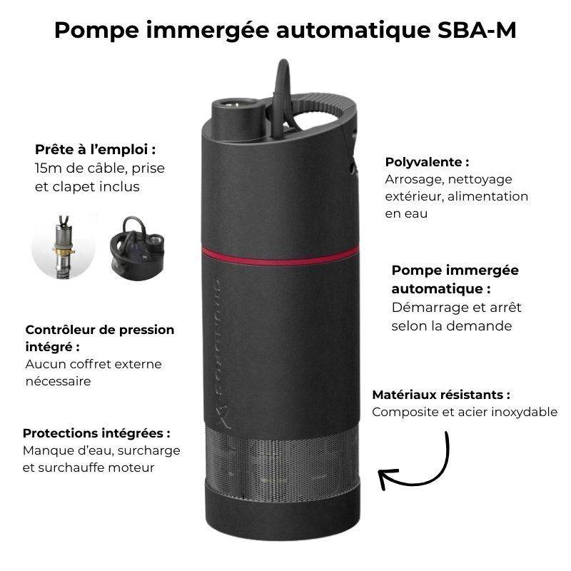 Pompe a eau immergée automatique a usage domestique Grundfos SBA335M - Monophasé 220V - Jusqu'à 3M3/H - Puits et réserves d'eau de pluie - Eaux claire - Image 3