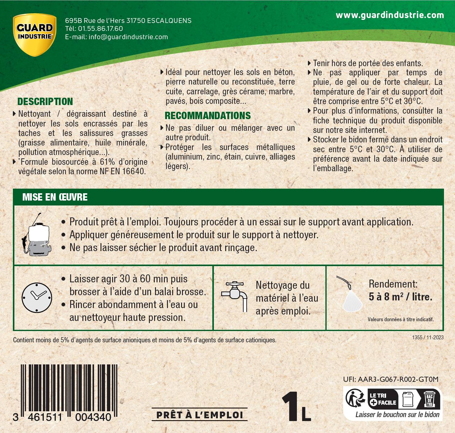 Nettoyant Désincrustant Gras Saletés Net Guard Tache Grasse Formule Végétale Action 30 Min Toute Pierre Travertin Marbre 1L 8m2 - Image 6