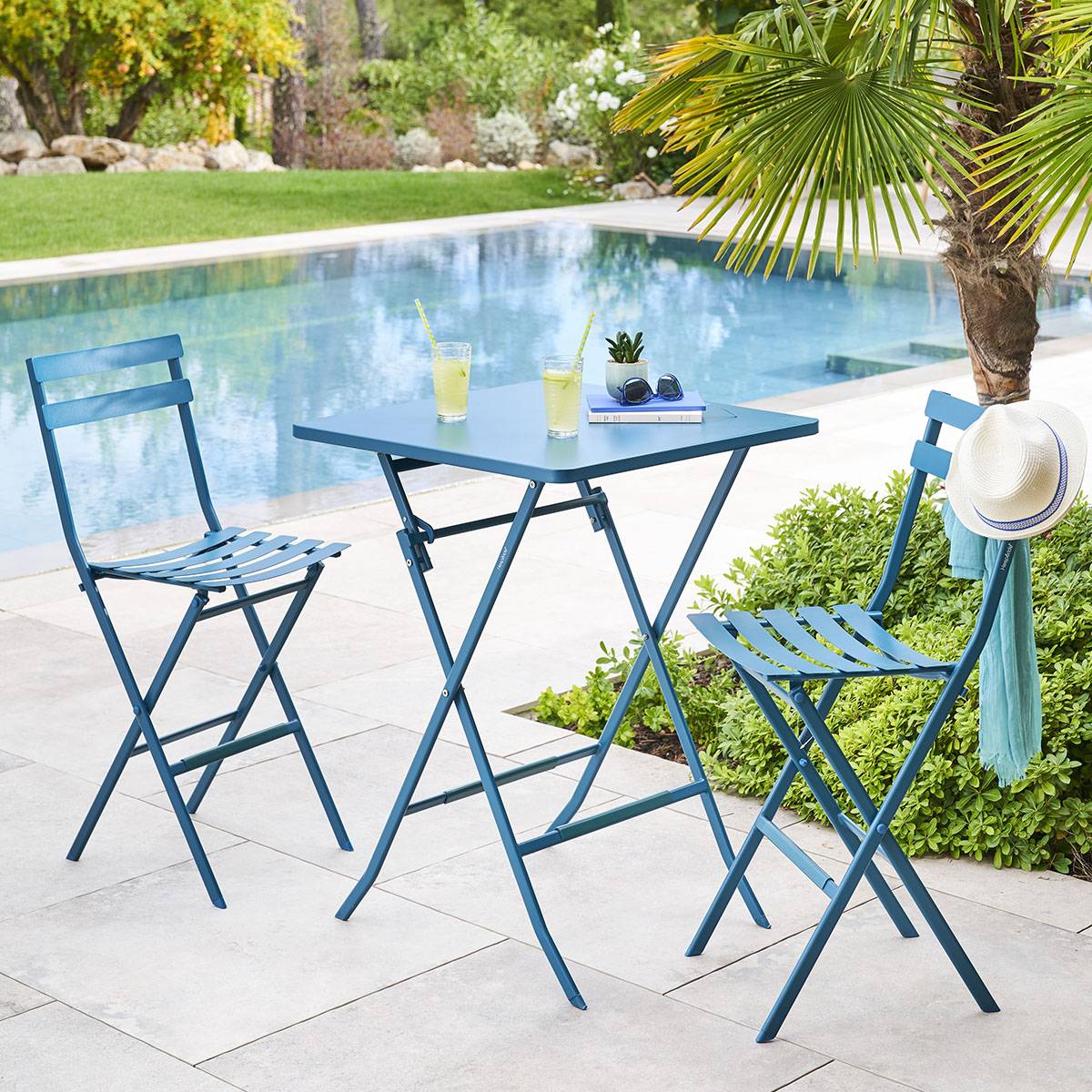 Hesperide - Table haute pliante de jardin "Greensboro" bleu canard 2 places en acier traité époxy Hespéride - Imagen 5