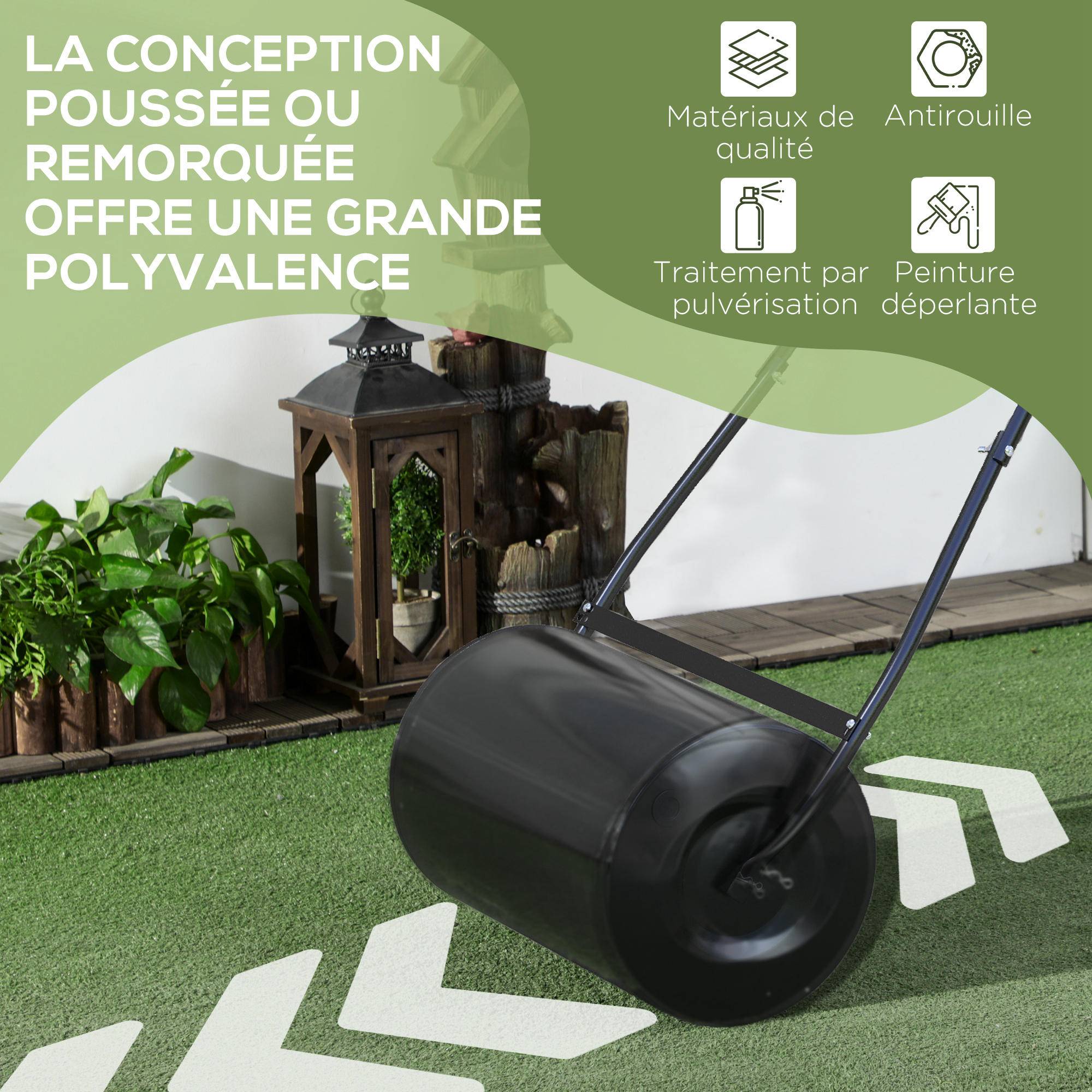 Durhand - Rouleau à gazon - DURHAND - remplissable avec 38 L d'eau ou de sable - acier et métal - 60 x 32 x 105 cm - noir - Outsunny - Image 8