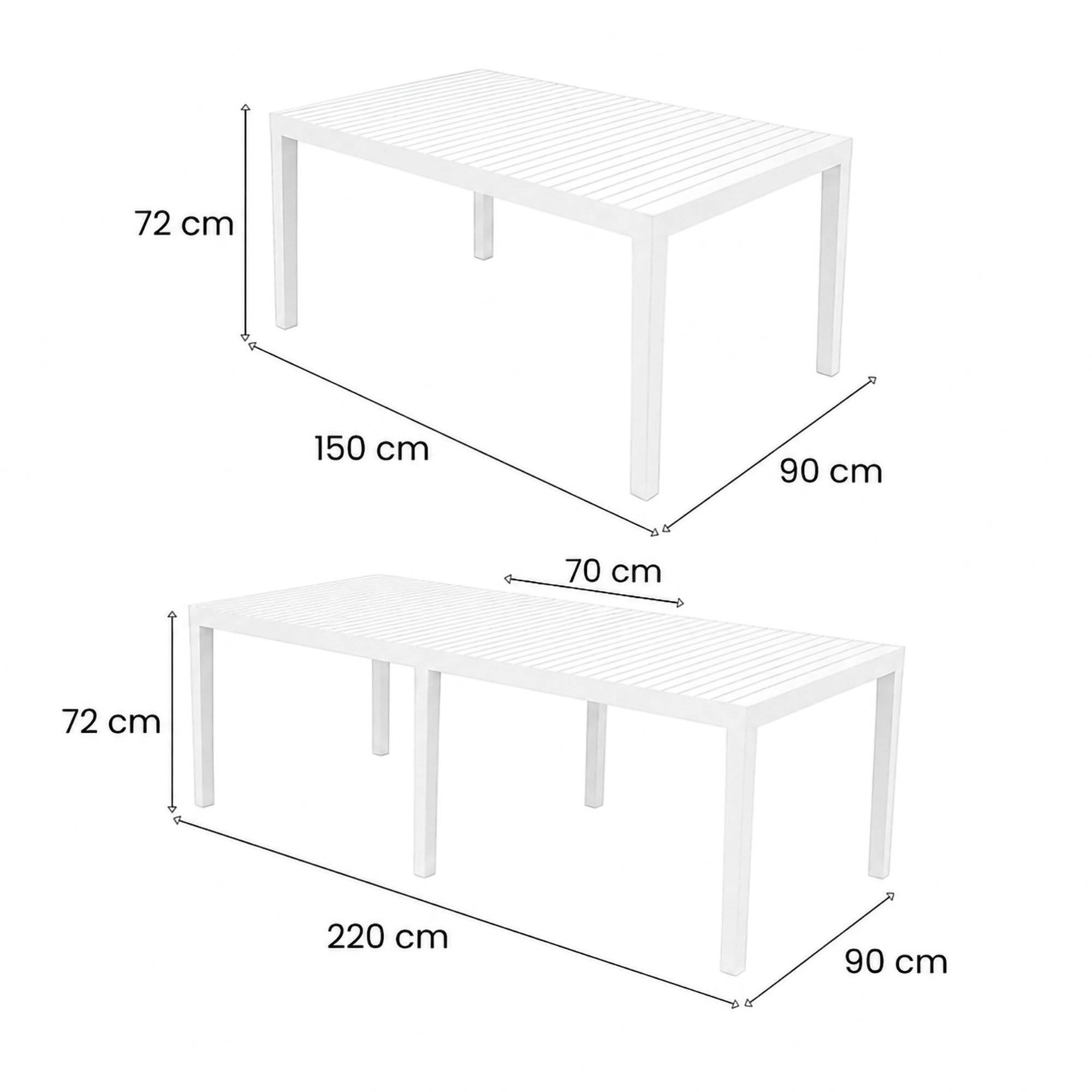 Dmora - Table d'extérieur Dmica, Table à manger rectangulaire extensible, Table de jardin extensible, 100% Made in Italy, 150x90h72 cm, Blanc - Dmora - Imagen 3