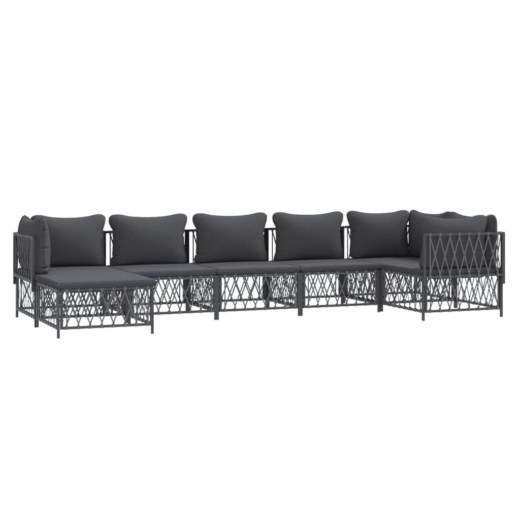 Salon de jardin meuble d'extérieur ensemble de mobilier 7 pièces avec coussins anthracite acier - Image 1