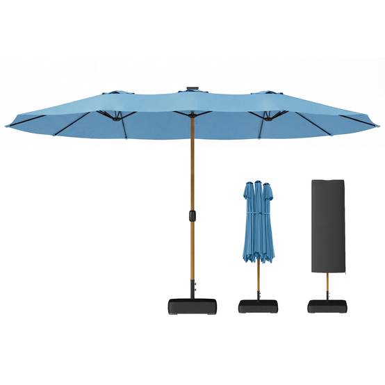 Parasol de jardin double 5x3 m parasol d'extérieur avec base - Polyester Bleu fr245 - Image 2