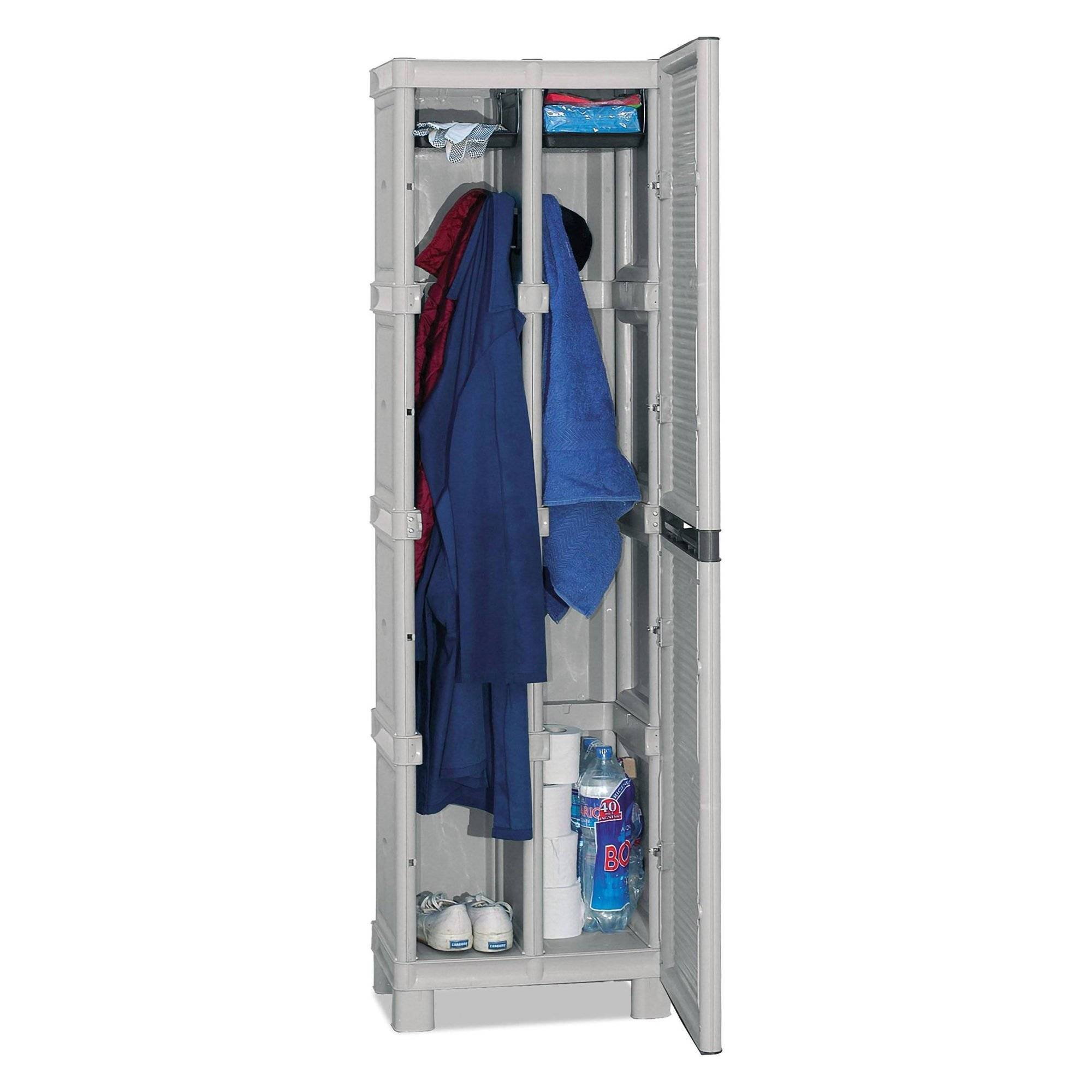 Dmora - Armoire d'extérieur Dberuatt, Armoire d'extérieur 1 porte, Armoire de buanderie, 100% Made in Italy, 50x39h172 cm, Gris clair et noir - Dmora - Imagen 1