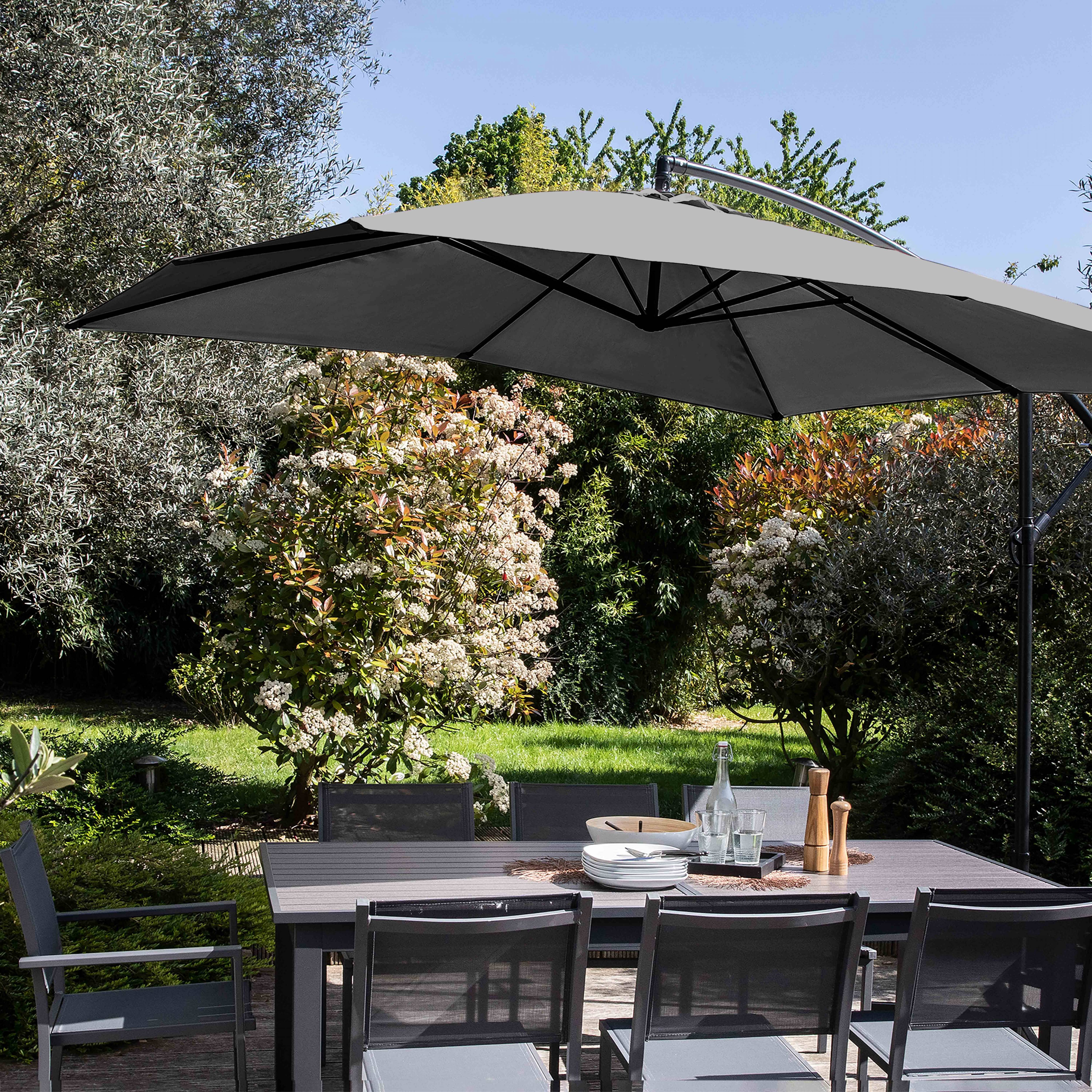 Oviala - Parasol déporté 3x3m et 4 dalles à lestées gris Genova - Oviala - Image 3